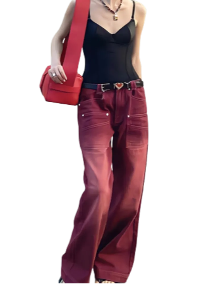 2024 Trendy Denim Streetwear Boyfriend Style Baggy Jeans for Women - High Waist Y2K Vintage Washed Distressed Wide Leg Trousers
