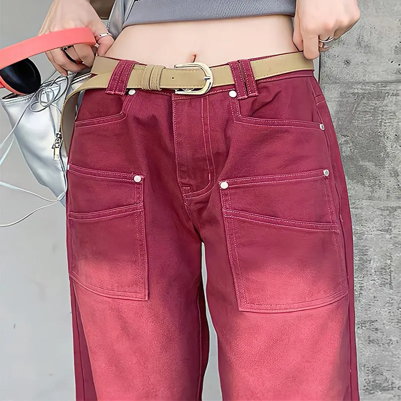 2024 Trendy Denim Streetwear Boyfriend Style Baggy Jeans for Women - High Waist Y2K Vintage Washed Distressed Wide Leg Trousers