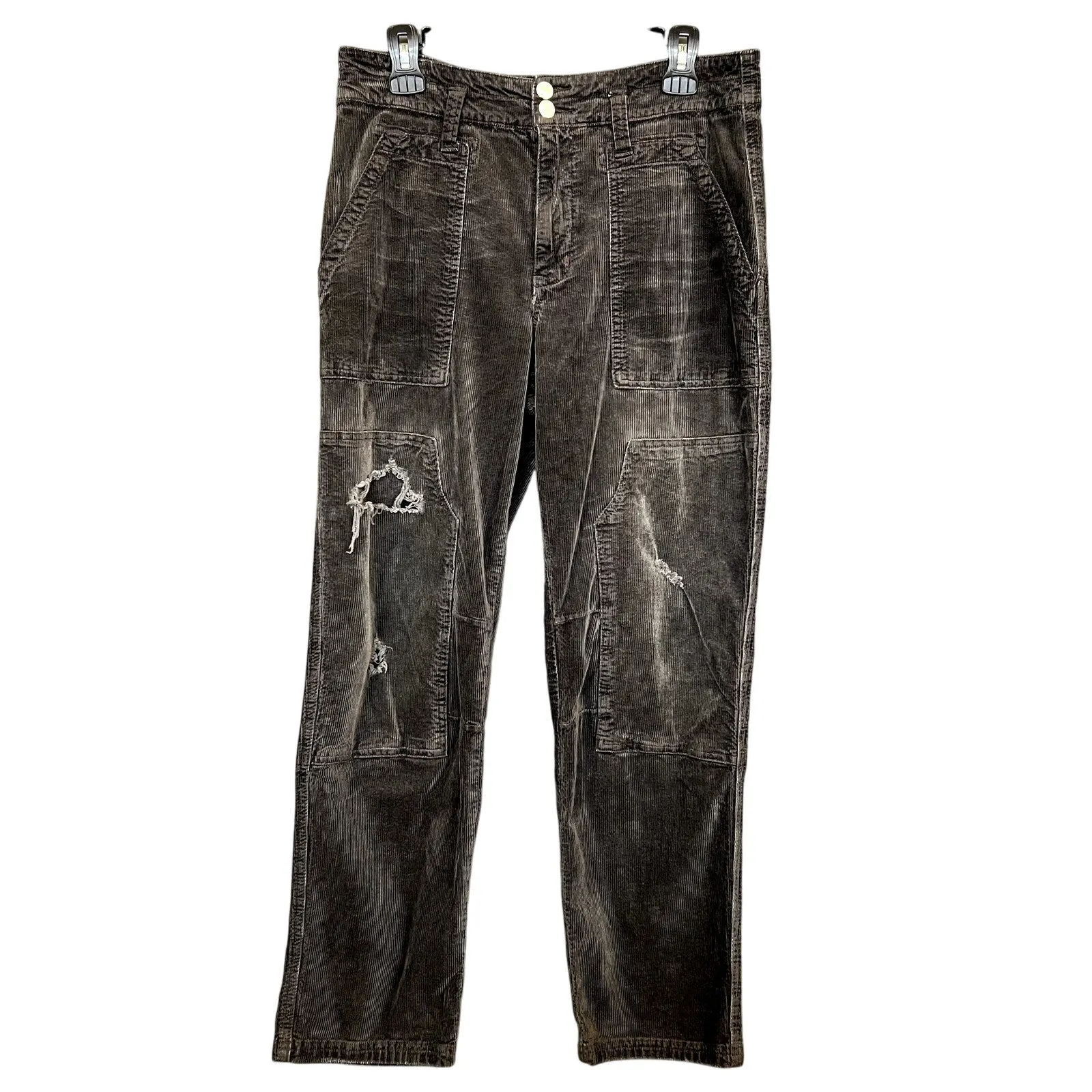 Anthropologie Pilcro The Wanderer Black Corduroy Utility Jeans Size 30