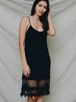 Black Lace Trim Slip Dress