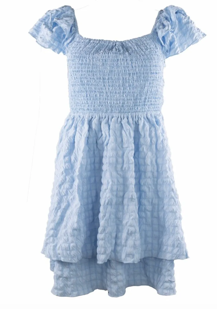 Blue Textured Back Tie Dress (S-XXL)