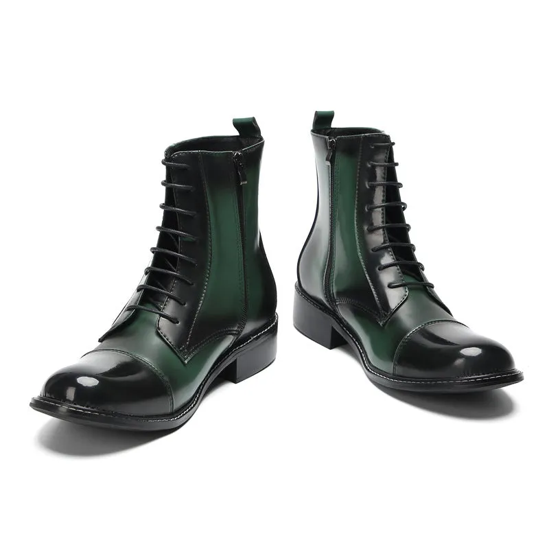 Boots for men in autumn and winter new men's crocodile pattern green cowhide Martin boots trendy fashion trendy personality Goodyear boots