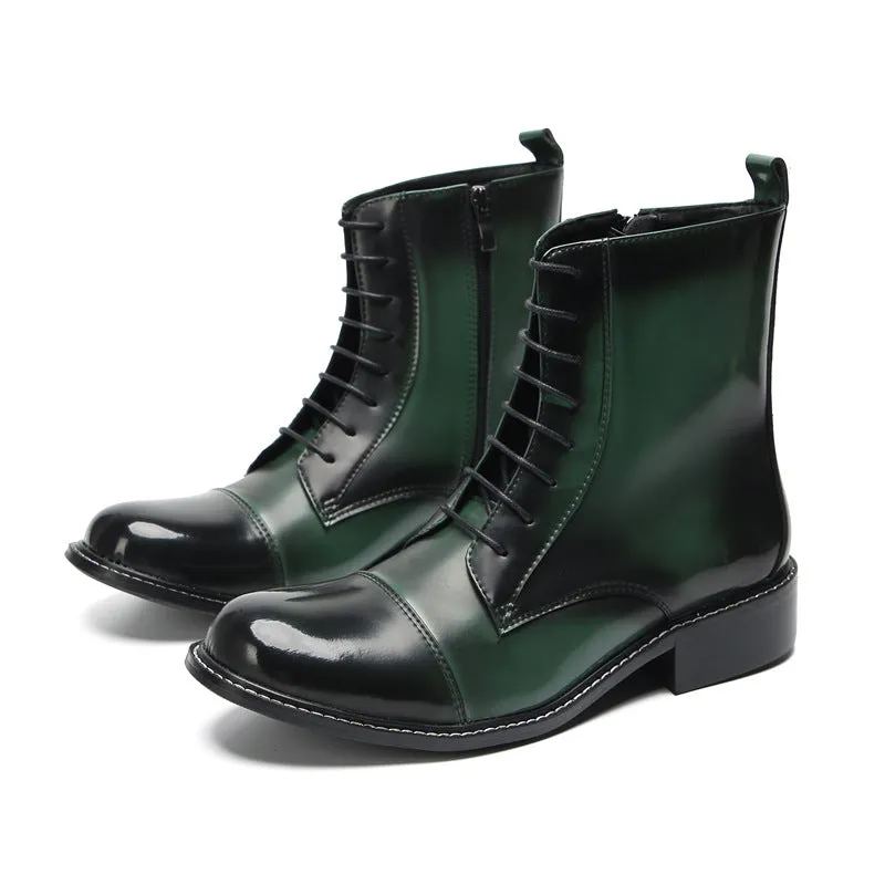 Boots for men in autumn and winter new men's crocodile pattern green cowhide Martin boots trendy fashion trendy personality Goodyear boots