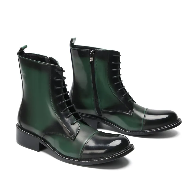Boots for men in autumn and winter new men's crocodile pattern green cowhide Martin boots trendy fashion trendy personality Goodyear boots