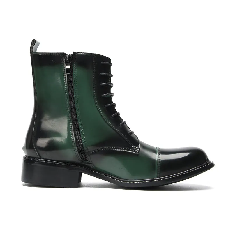 Boots for men in autumn and winter new men's crocodile pattern green cowhide Martin boots trendy fashion trendy personality Goodyear boots
