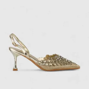 Bulbul Evening Slinback Short Heel Gold LI009