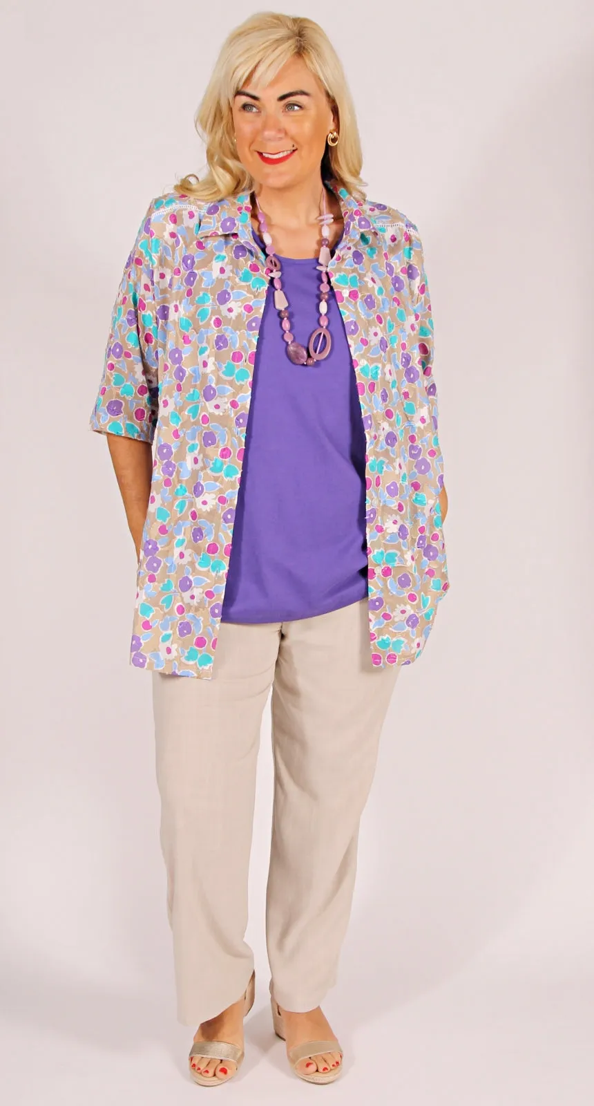 Cotton Voile Classic Blouse with Broderie Detail Natural