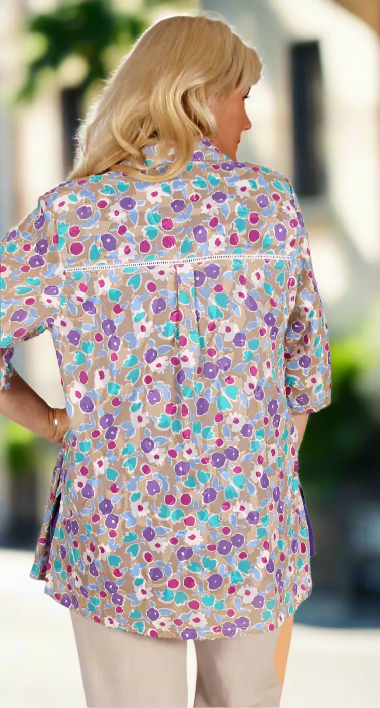 Cotton Voile Classic Blouse with Broderie Detail Natural