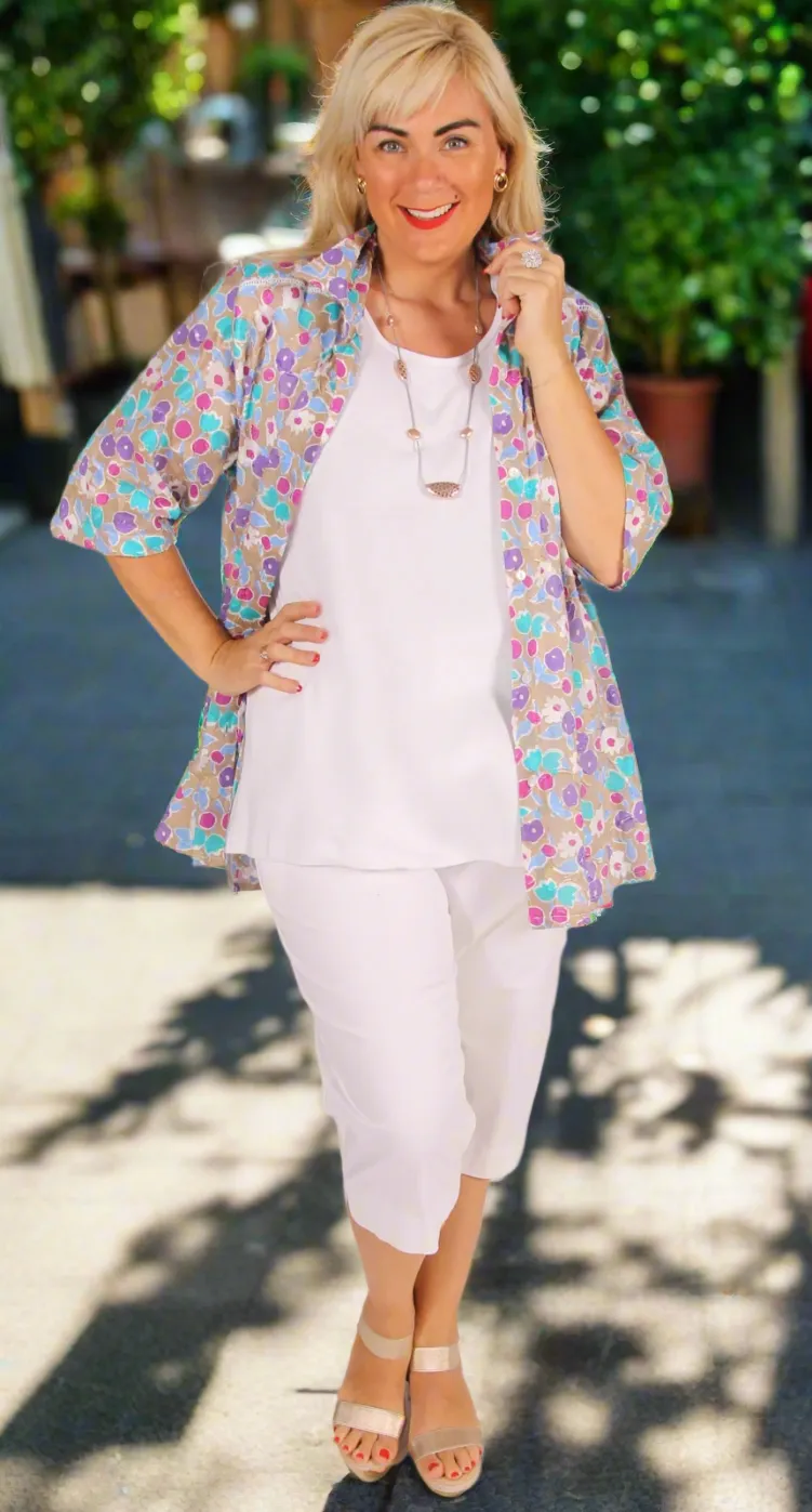 Cotton Voile Classic Blouse with Broderie Detail Natural