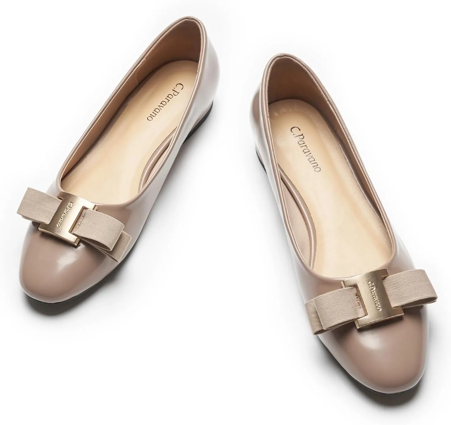 C.Paravano Women's Ballet Flats | Round Toe Bow Accent Shoes with Metallic Buckle | Soft Leather Slip-Ons for Work Commute, Office & Date NightsEvening Events, Business Travel & Dating