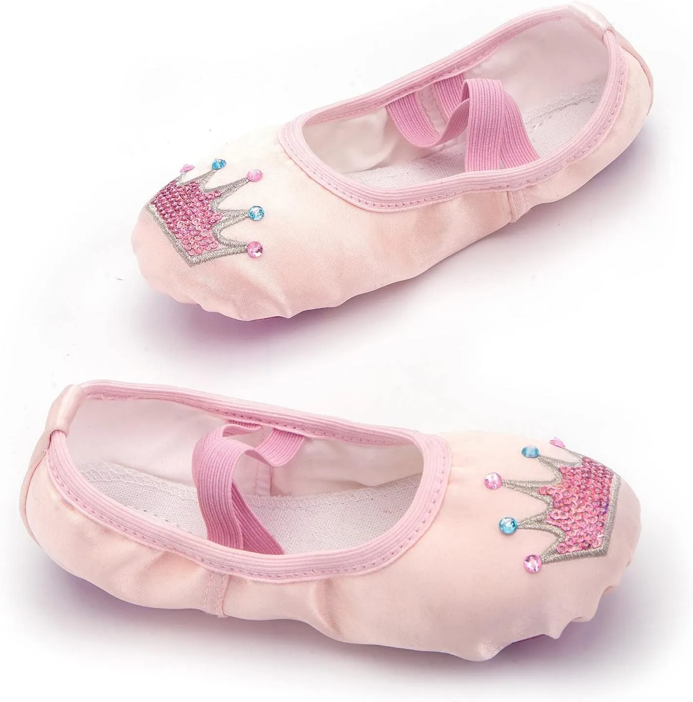 Cute Ballet Shoes for Girls Crown Sequin Satin Dance Practice Slippers Split Soft Flat Shoes Sneakers