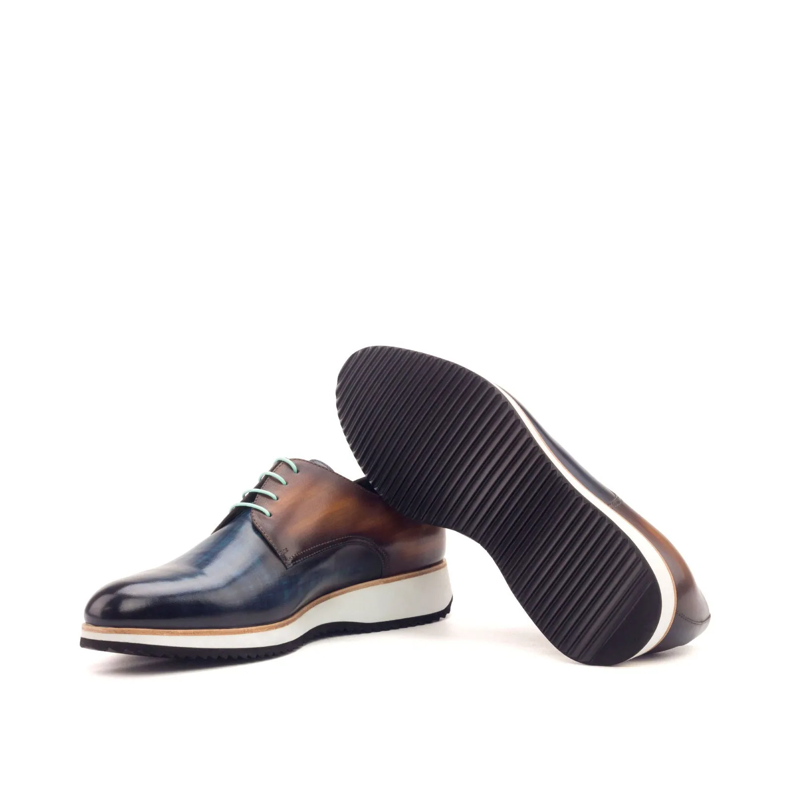 DapperFam Vero in Denim / Cognac Men's Hand-Painted Patina Derby
