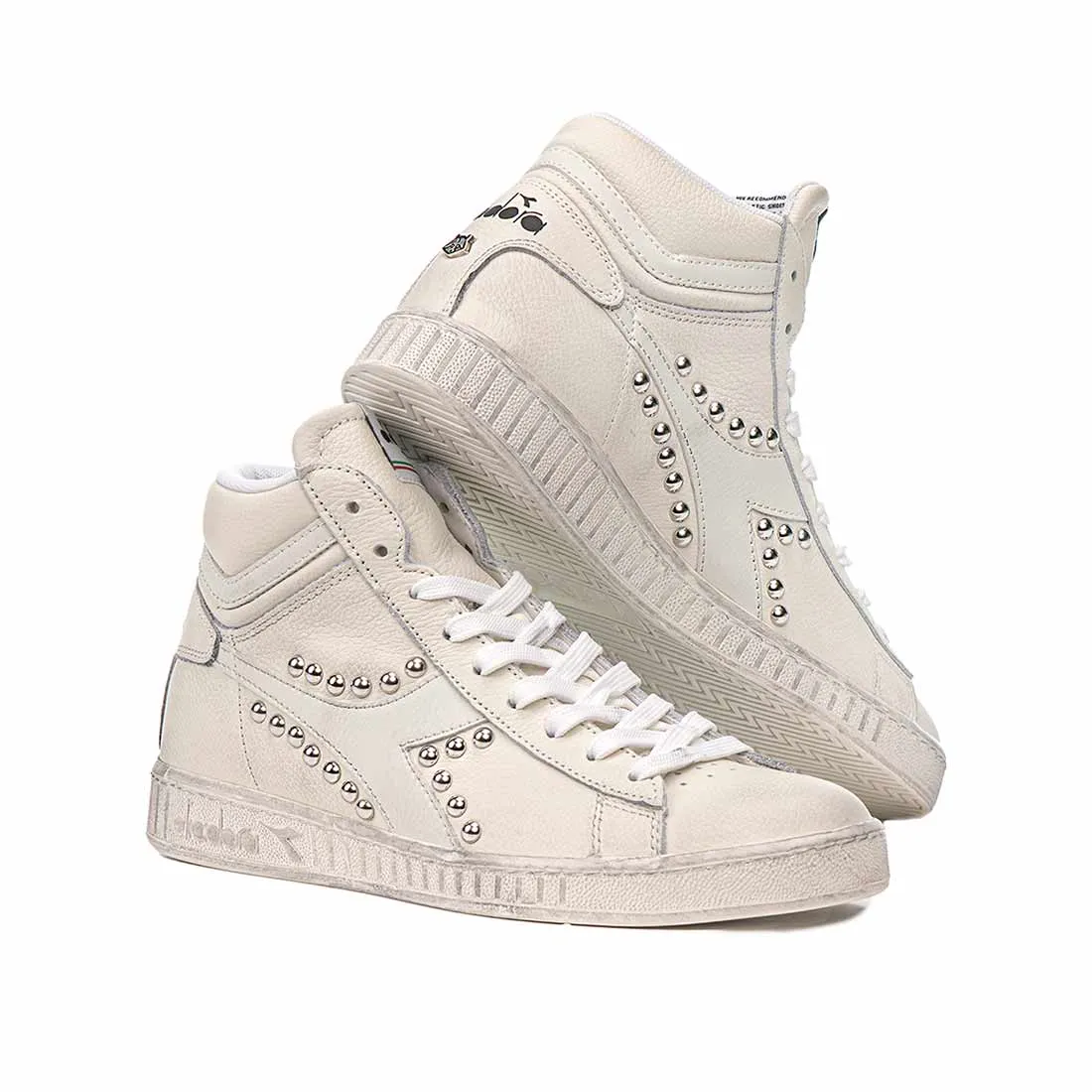 Diadora Game High bianche con Borchie Vintage