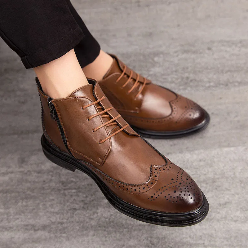 Early Xmas Sales - 50% OFFMen's Lace-Up Carved Wingtip Brogue Boots