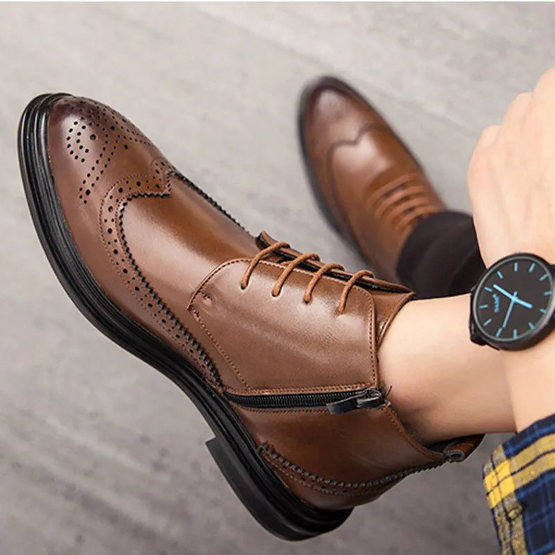 Early Xmas Sales - 50% OFFMen's Lace-Up Carved Wingtip Brogue Boots