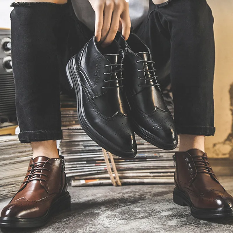 Early Xmas Sales - 50% OFFMen's Lace-Up Carved Wingtip Brogue Boots