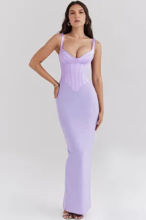Elegant Bustier Sleeveless Satin Spliced Mesh Bodycon Evening Maxi Dress