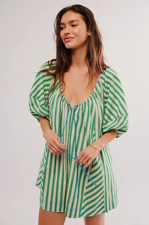 free people: bop around romper-green combo