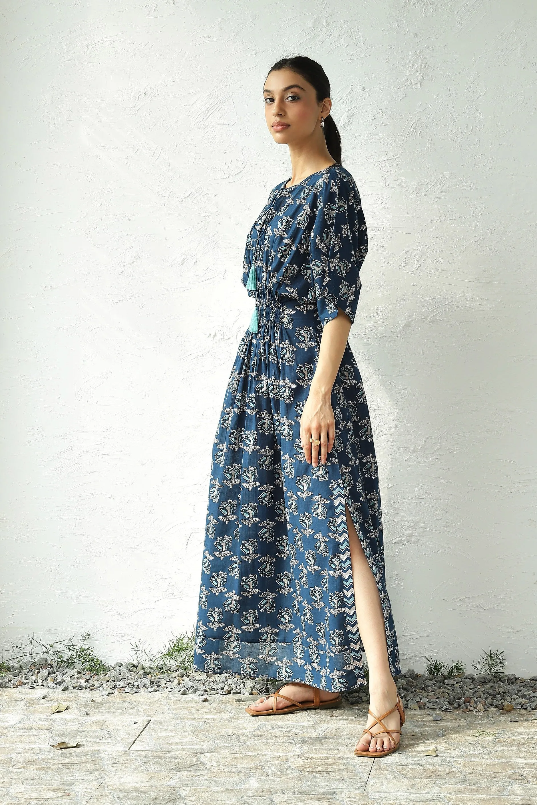 Indigo Side Slit Dress
