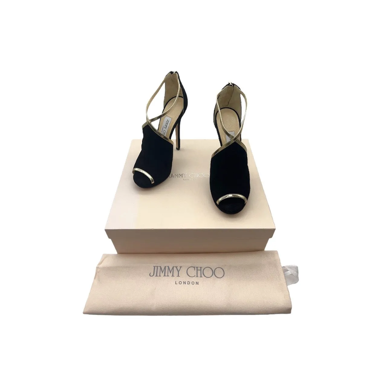 JIMMY CHOO Fey Black Suede Sandal Platform Heels - Sz. 35.5
