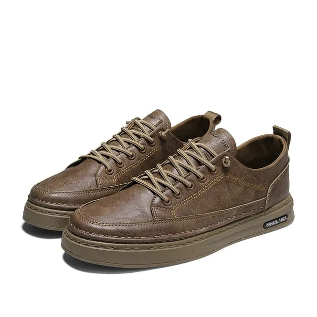 Low Heel Trendy Lace Up Zipper Side Men Shoes