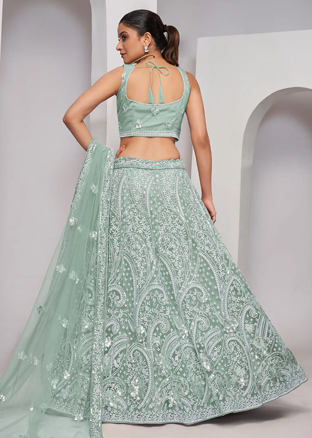 Luxurious Sky Blue Heavy Embroidered Bridal Lehenga Choli