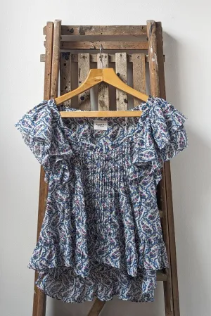 Madrana Botanical Print Ruffle Blouse