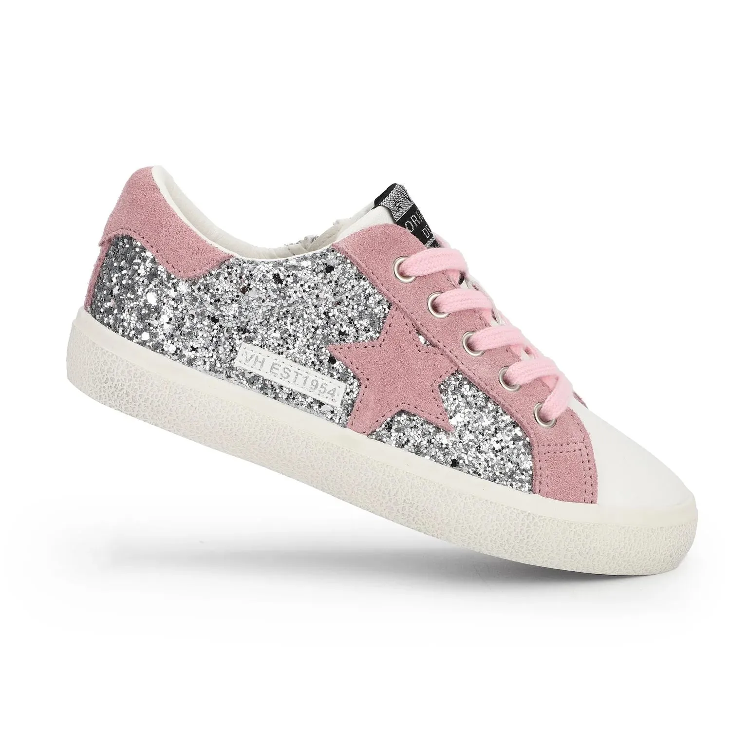 Mindy Silver Glitter Pink Star Sneaker