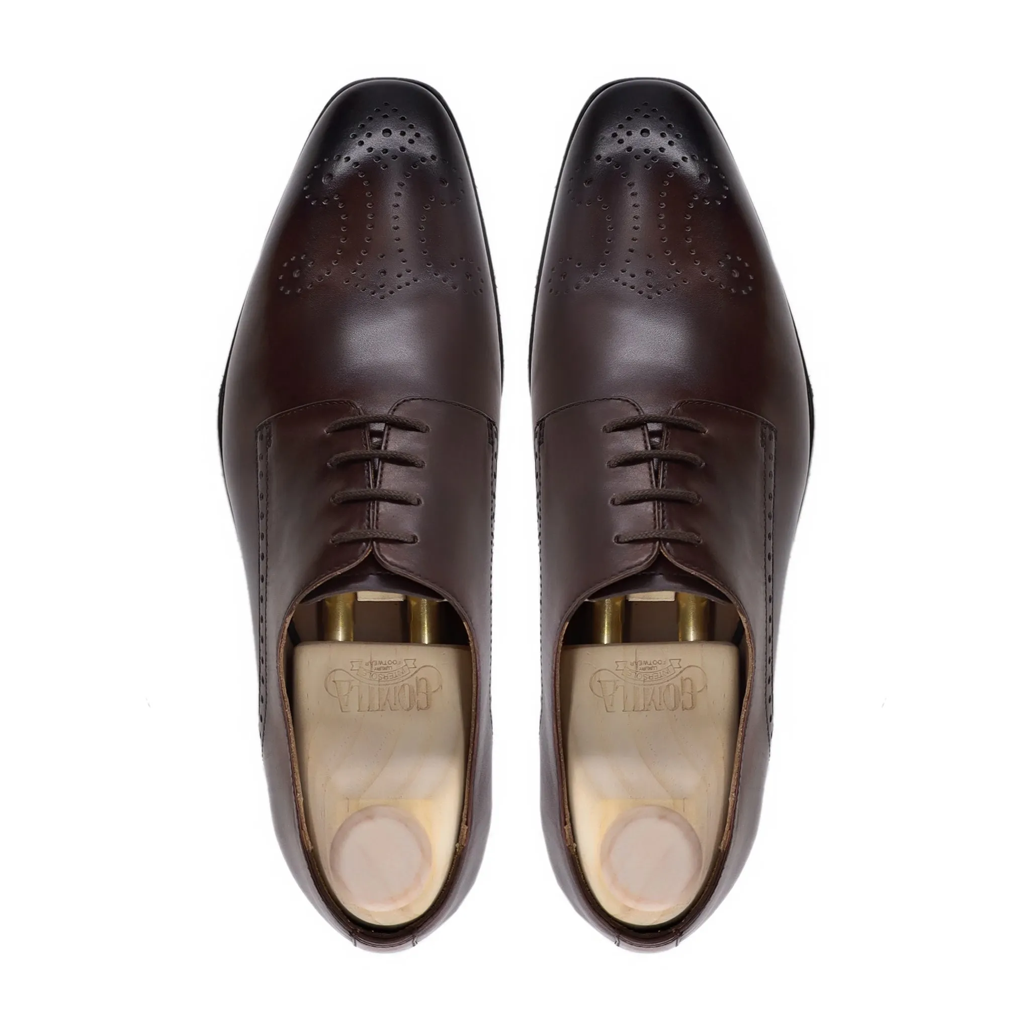 Ormoz - Men's Burnished Dark Brown Calf Leather Derby Shoe