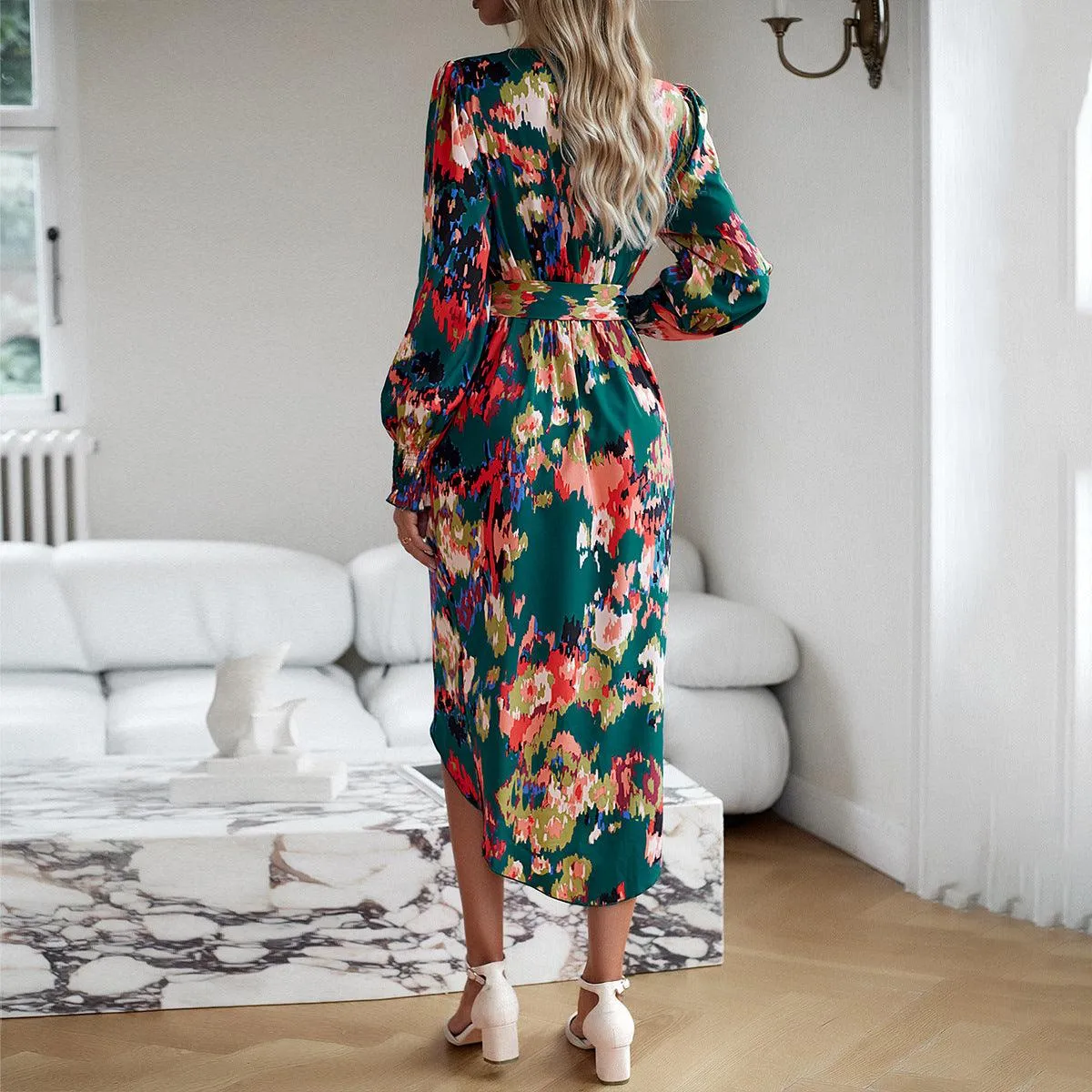 Printed  Elegant V-neck Dress