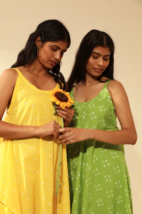 Rangsutra Bandhani Strappy Long Dress In Lime Green