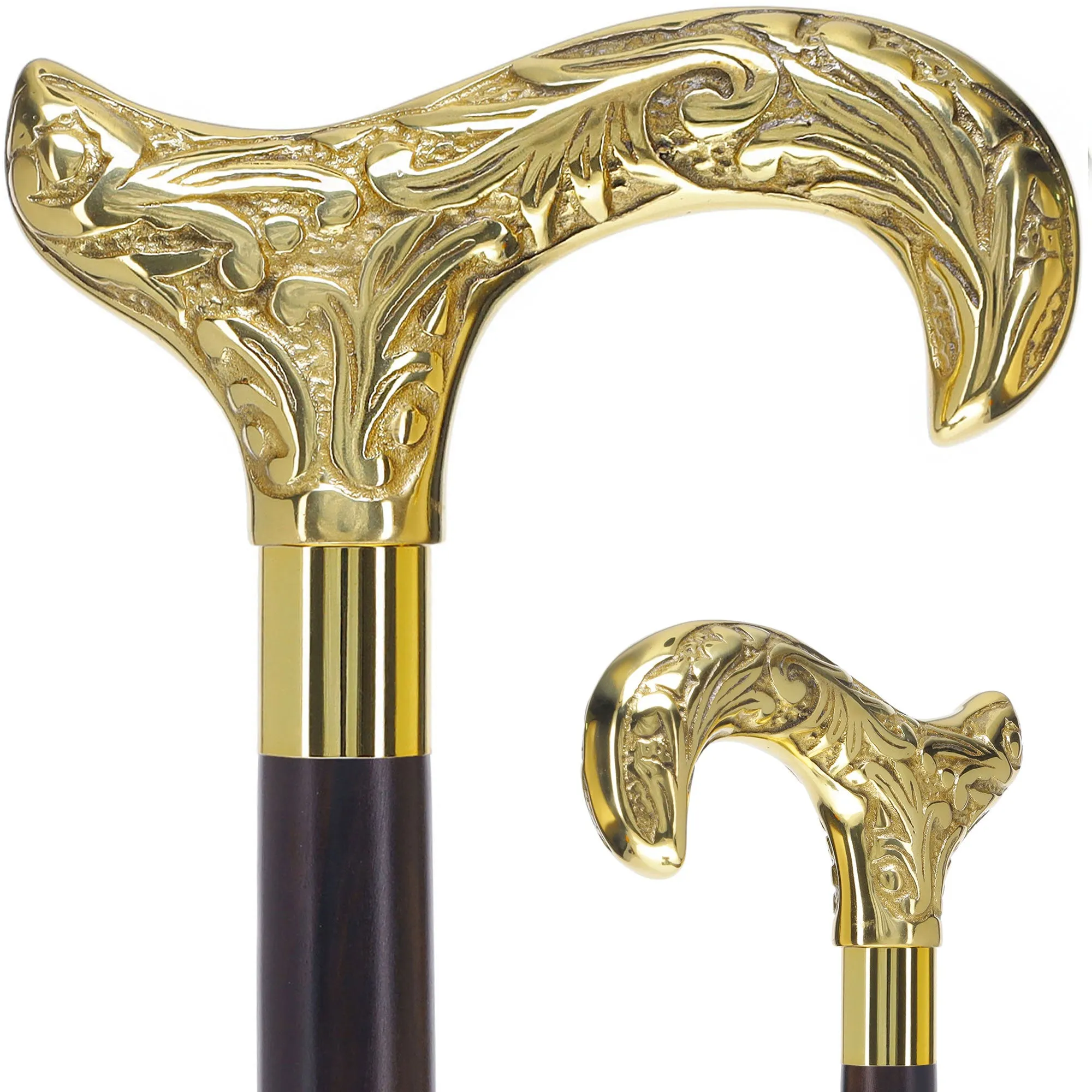 Scratch and Dent Premium Brass Derby Handle Walking Cane: Custom Shaft & Collar V2352