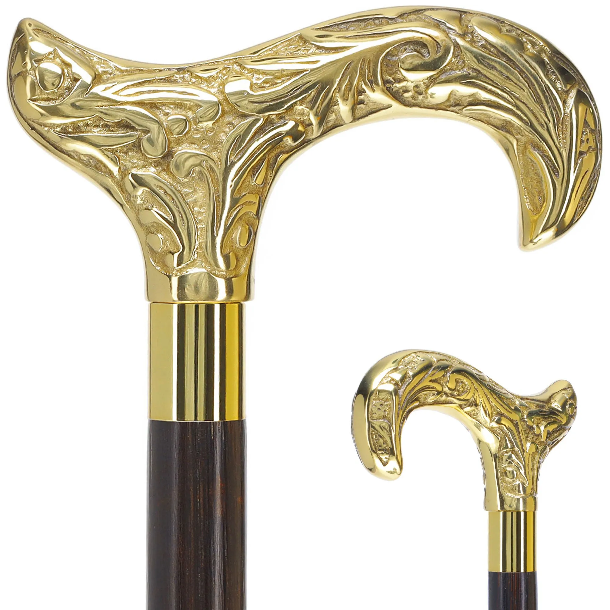Scratch and Dent Premium Brass Derby Handle Walking Cane: Custom Shaft & Collar V2352