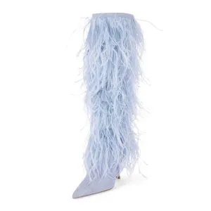 Women's Feather Detail Stiletto Heel Knee Length Boots
