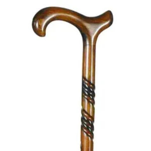 WOOD BEECH CANE SCORCHED WITH SPIRAL